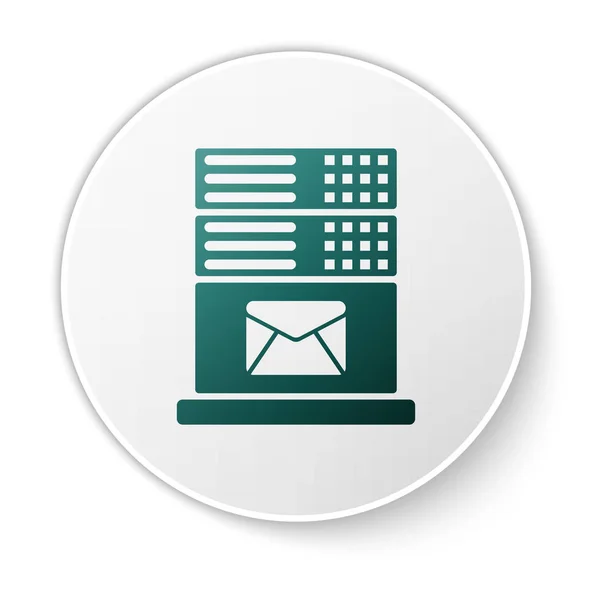 Ícone do servidor Green Mail isolado no fundo branco. Botão de círculo branco. Ilustração vetorial — Vetor de Stock