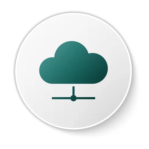 Icono de conexión en la nube Green Network aislado sobre fondo blanco. Tecnología social. Concepto de computación en nube. Botón círculo blanco. Ilustración vectorial — Archivo Imágenes Vectoriales