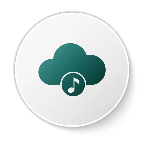 Icône de service de streaming de musique verte isolée sur fond blanc. Cloud Computing sonore, streaming multimédia en ligne, chanson en ligne, onde audio. Bouton rond blanc. Illustration vectorielle — Image vectorielle