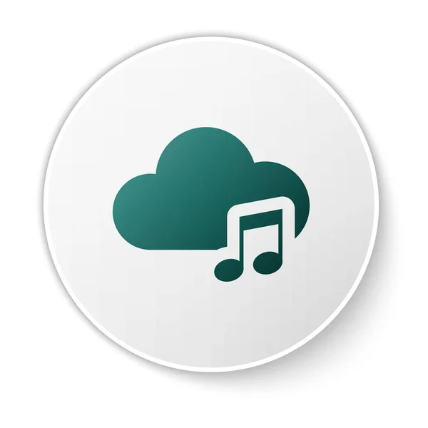 Иконка стримингового сервиса Green Music выделена на белом фоне. Sound cloud computing, online media streaming, online song, audio wave. Кнопка белого круга. Векторная миграция — стоковый вектор