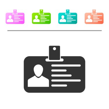 Beyaz arka planda izole gri kimlik rozeti simgesi. Bu sunum, şirketin kimliği, reklam ve vb için kullanılabilir. Renk düğmelerinde simgeyi ayarlayın. Vektör Illustration