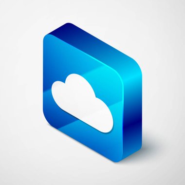 Beyaz arka planda yalıtılmış izometrik bulut simgesi. Mavi kare düğmesi. Vektör Illustration