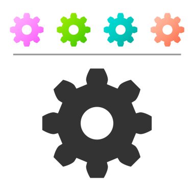 Beyaz arka planda izole gri dişli simgesi. Çark dişli ayarları işareti. COG sembolü. Renk düğmelerinde simgeyi ayarlayın. Vektör Illustration