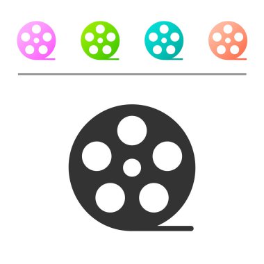 Beyaz arka planda izole gri film reel simgesi. Renk düğmelerinde simgeyi ayarlayın. Vektör Illustration