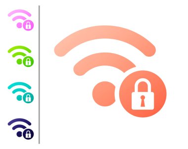 Mercan WiFi kilitli işareti simgesi beyaz arka planda izole. Parola Wi-Fi sembolü. Kablosuz ağ simgesi. WiFi bölgesi. Renk simgeleri ayarlayın. Vektör Illustration