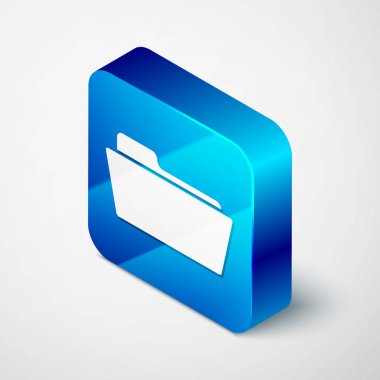 Beyaz arka planda yalıtılmış izometrik klasör simgesi. Mavi kare düğmesi. Vektör Illustration