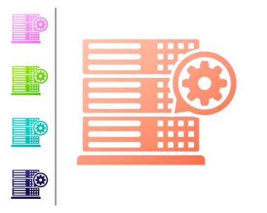 Mercan sunucu ve dişli simgesi beyaz arka planda izole. Uygulama, hizmet kavramı, ayar seçenekleri, bakım, onarım, sabitleme ayarlama. Renk simgeleri ayarlayın. Vektör Illustration