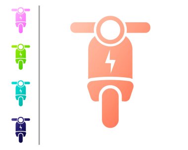 Mercan elektrikli scooter simgesi beyaz arka planda izole. Renk simgeleri ayarlayın. Vektör Illustration