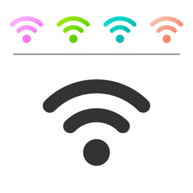 Beyaz arka planda yalıtılmış gri Wi-Fi Kablosuz internet ağ sembolü simgesi. Renk düğmelerinde simgeyi ayarlayın. Vektör Illustration