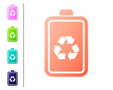 Mercan pil geri dönüşüm sembolü çizgi simgesi beyaz arka planda izole. Geri dönüşüm sembolü ile pil-yenilenebilir enerji kavramı. Renk simgeleri ayarlayın. Vektör Illustration