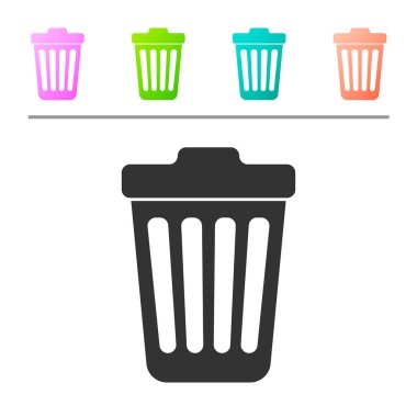 Gri çöp kutusu beyaz arka planda izole edilebilir simgesi. Çöp kutusu işareti. Renk düğmelerinde simgeyi ayarlayın. Vektör Illustration