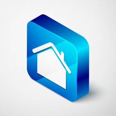 Beyaz arka planda yalıtılmış izometrik ev simgesi. Ev sembolü. Mavi kare düğmesi. Vektör Illustration