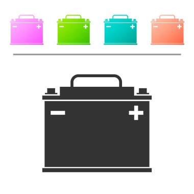 Beyaz arka planda izole gri araba pil simgesi. Akümülatör pil enerji gücü ve elektrik akümülatör pil. Renk düğmelerinde simgeyi ayarlayın. Vektör Illustration