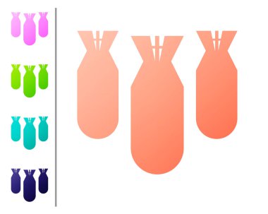 Mercan Havacılık bomba simgesi beyaz arka planda izole. Roket bombası uçuyor. Renk simgeleri ayarlayın. Vektör Illustration