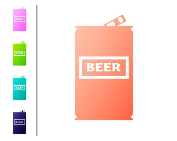 Coral Beer can icon isolated on white background. Set color icons. Vector Illustration — Stock Vector