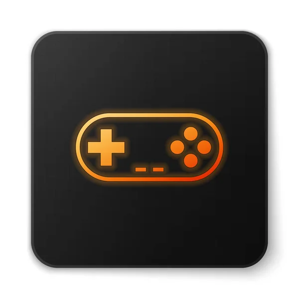 Orange leuchtendes Gamepad-Symbol isoliert auf weißem Hintergrund. Spielkontrolle. schwarzer quadratischer Knopf. Vektorillustration — Stockvektor