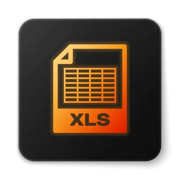 Orange leuchtende xls-Datei Dokument-Symbol. herunterladen xls Taste Symbol isoliert auf weißem Hintergrund. Excel-Dateisymbol. schwarzer quadratischer Knopf. Vektorillustration — Stockvektor