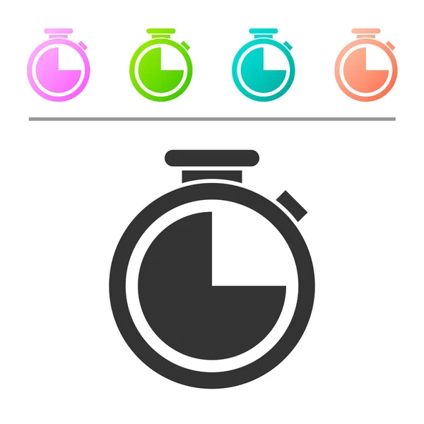 Grijze stopwatch icoon geïsoleerd op witte achtergrond. Tijd timer te ondertekenen. Set icoon in kleurknoppen. Vector illustratie — Stockvector