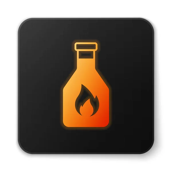 Orange glowing Ketchup bottle icon isolated on white background. Black square button. Vector Illustration — Stock Vector