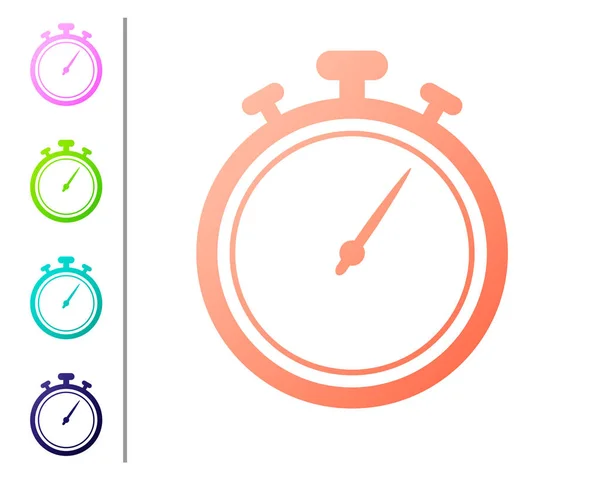 Icona Coral Stopwatch isolata su sfondo bianco. Un timer temporale. Segno cronometro. Imposta icone a colori. Illustrazione vettoriale — Vettoriale Stock