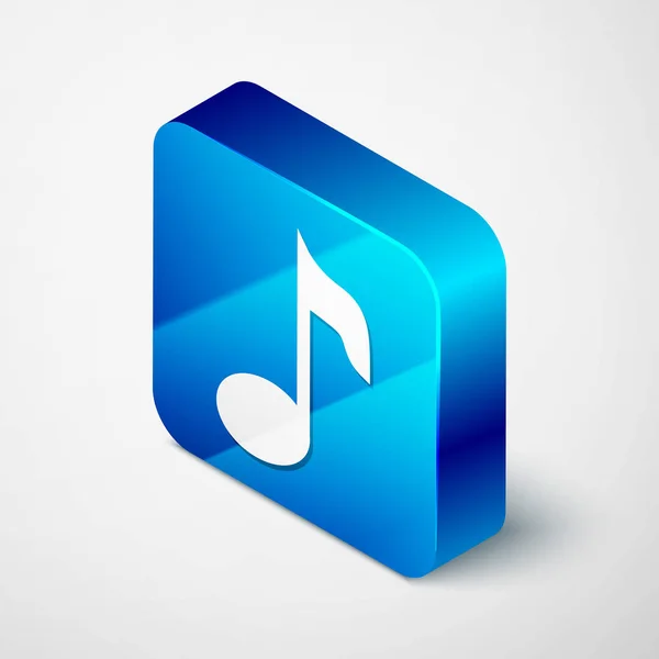 Isometrische Musiknote, Tonsymbole isoliert auf weißem Hintergrund. blauer quadratischer Knopf. Vektorillustration — Stockvektor