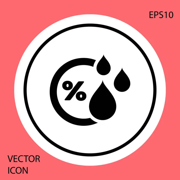 Schwarzes Feuchtigkeitssymbol isoliert auf rotem Hintergrund. Wetter und Meteorologie, Thermometer-Symbol. weißer Kreis-Knopf. Vektorillustration — Stockvektor