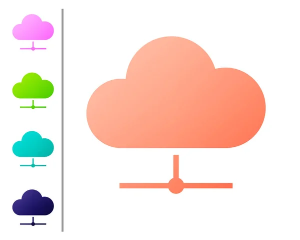 Icono de conexión en la nube de Coral Network aislado sobre fondo blanco. Tecnología social. Concepto de computación en nube. Establecer iconos de color. Ilustración vectorial — Vector de stock