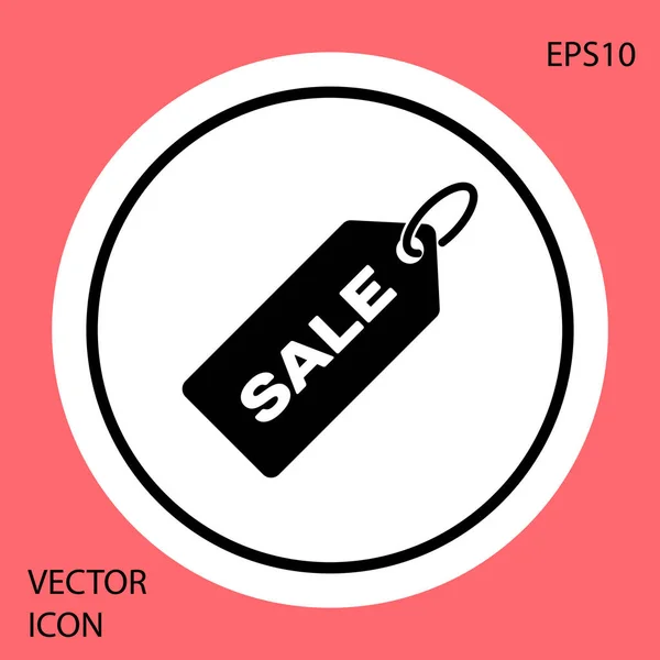 Black Price tag with an inscription Sale icon isolated on red background. Badge for price. Promo tag discount. White circle button. Vector Illustration — Stock Vector
