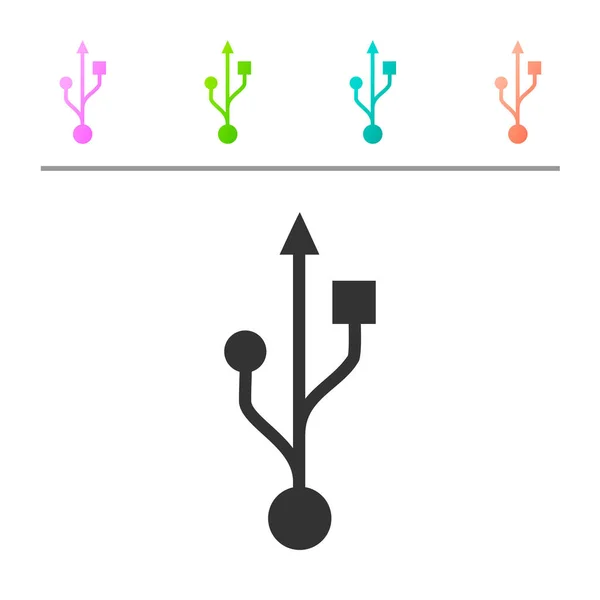 Grijze USB symbool icoon geïsoleerd op witte achtergrond. Set icoon in kleurknoppen. Vector illustratie — Stockvector