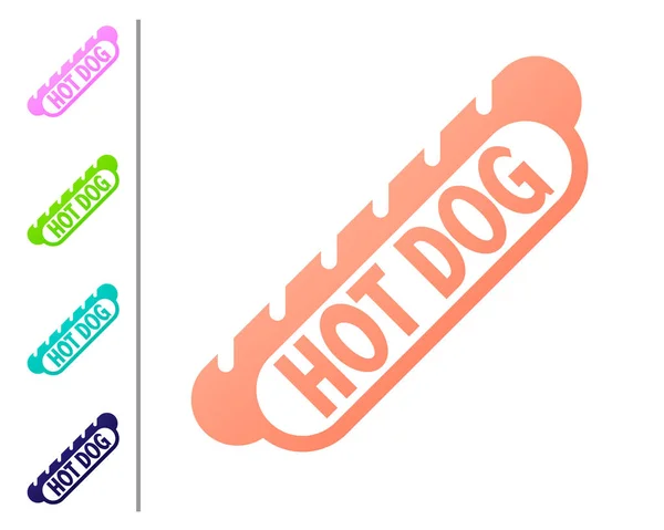 Icône sandwich corail Hotdog isolé sur fond blanc. Icône de saucisse. Signe de restauration rapide. Définir des icônes de couleur. Illustration vectorielle — Image vectorielle