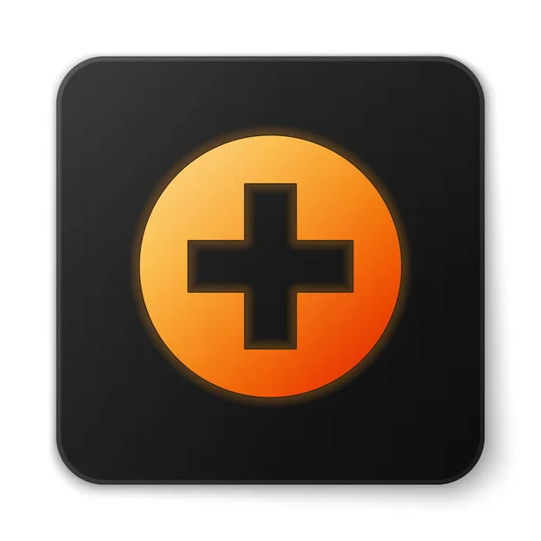 Orange glödande medicinskt kors i cirkel-ikonen isolerad på vit bakgrund. Första hjälpen medicinsk symbol. Svarta fyr Kants knappen. Vektor illustration — Stock vektor