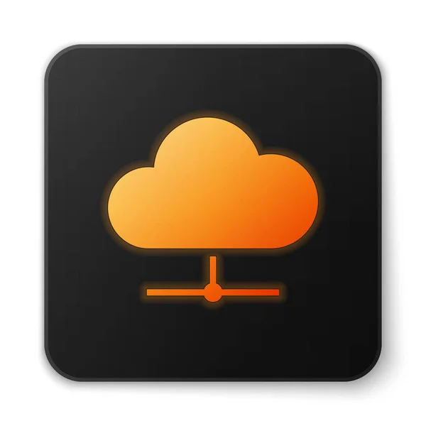 Ícone de conexão de nuvem de rede laranja brilhante isolado no fundo branco. Tecnologia social. Conceito de computação em nuvem. Botão quadrado preto. Ilustração vetorial — Vetor de Stock