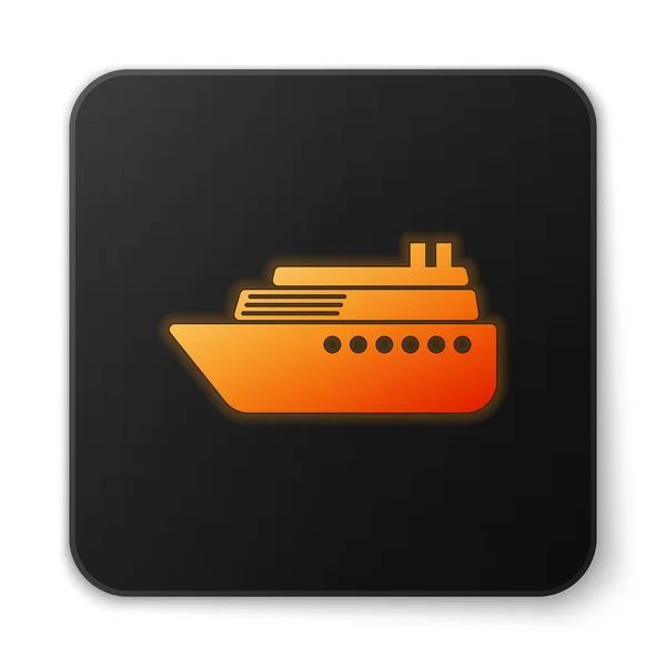白の背景に分離されたオレンジ光る船のアイコン。黒の四角ボタン。ベクターイラスト — ストックベクタ