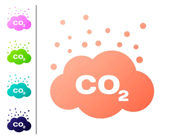 Coral CO2 emissions in cloud icon isolated on white background. Carbon dioxide formula symbol, smog pollution concept, environment concept. Set color icons. Vector Illustration — Stock Vector