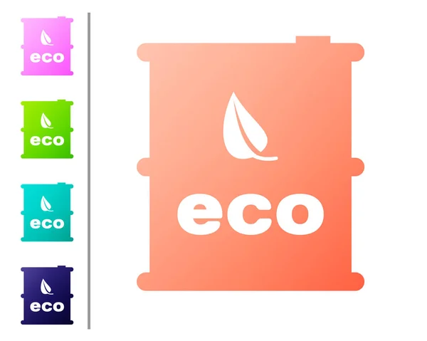 Coral Bio ícone barril combustível isolado no fundo branco. Eco bio e recipiente. Ambiente verde e reciclagem. Definir ícones de cor. Ilustração vetorial —  Vetores de Stock