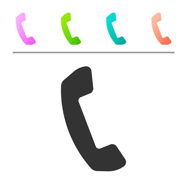 Szürke telefon kézibeszélő ikon elszigetelt-ra fehér háttér. Telefonjel. Az ikon beállítása színgombokon. Vektoros illusztráció — Stock Vector