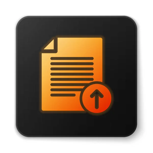 오렌지 빛나는 흰색 배경에 고립 된 업로드 파일 아이콘. 파일 문서 기호입니다. 문서 화살표. 검은색 사각형 단추입니다. 벡터 일러스트 — 스톡 벡터
