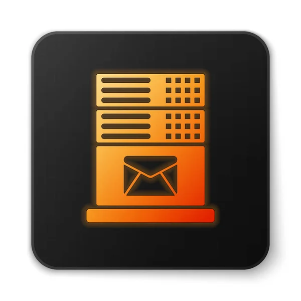 Icône de serveur Mail orange brillant isolé sur fond blanc. Bouton carré noir. Illustration vectorielle — Image vectorielle