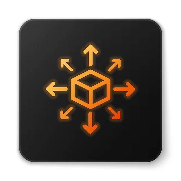 Orange glödande fördelnings ikon isolerad på vit bakgrund. Koncept för innehålls distribution. Svarta fyr Kants knappen. Vektor illustration — Stock vektor