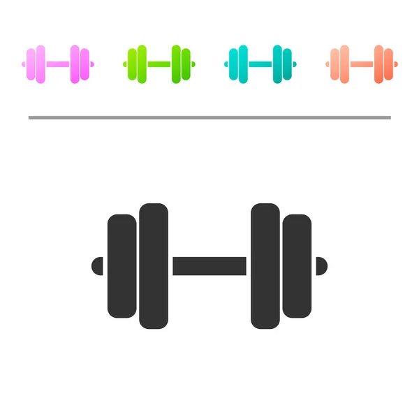 Ref. Grey Dumbbell icon isolated on white background. Значок для поднятия мышц, фитнес-штанга, значок тренажерного зала, символ спортивного инвентаря, штанга. Установите значок в цветные кнопки. Векторная миграция — стоковый вектор