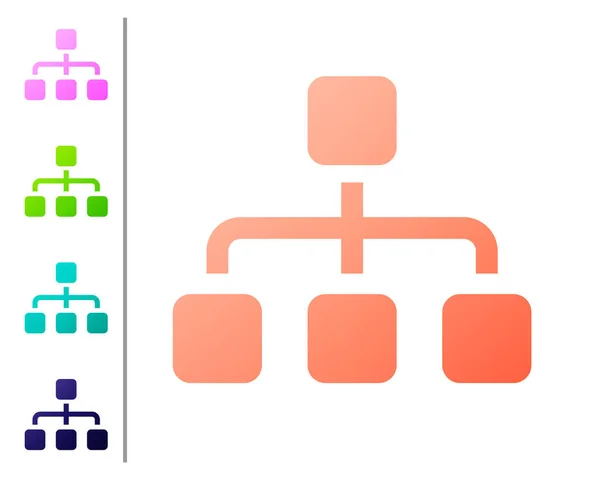 Coral Business hierarchii organogram wykres infografiki ikona na białym tle. Korporacyjne elementy graficzne struktury organizacyjnej. Ustaw ikonę w kolorowych przyciskach. Ilustracja wektorowa — Wektor stockowy