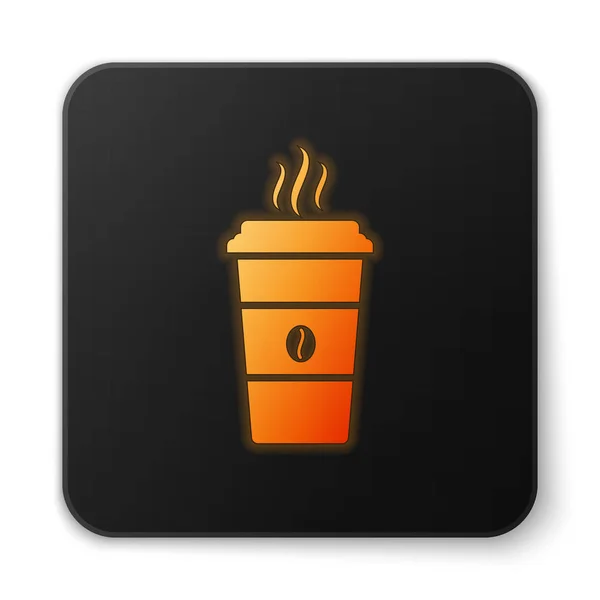 Naranja brillante icono taza de café aislado sobre fondo blanco. taza de café desechable con café caliente. Botón cuadrado negro. Ilustración vectorial — Vector de stock