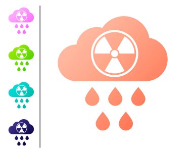 Mercan asidi yağmur ve radyoaktif bulut simgesi beyaz arka planda izole. Toksik hava kirliliğinin çevreye etkileri. Renk simgeleri ayarlayın. Vektör Illustration