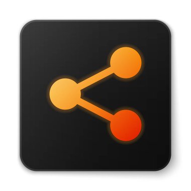 Beyaz arka planda izole turuncu parlayan Paylaş simgesi. Paylaş, paylaşma, iletişim piktogram, sosyal medya, bağlantı, ağ, dağıtma işareti. Siyah kare düğmesi. Vektör Illustration