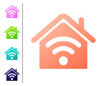 Beyaz arka plan üzerinde izole wi-fi simgesi ile Coral Smart ev. Uzaktan kumanda. Renk simgelerini ayarlayın. Vektör İllüstrasyonu