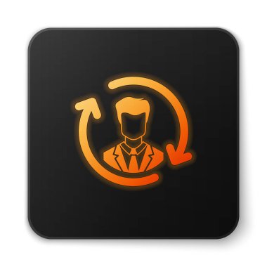 Turuncu parlayan İnsan kaynakları simgesi beyaz arka plan üzerinde izole. İnsan kaynakları yönetimi kavramı, profesyonel personel araştırması, baş avcı işi. Siyah kare düğme. Vektör İllüstrasyonu