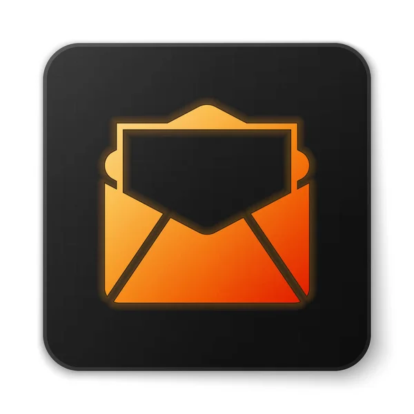 Naranja brillante Mail y e-mail icono aislado sobre fondo blanco. Envolvente símbolo e-mail. Señal de correo electrónico. Botón cuadrado negro. Ilustración vectorial — Archivo Imágenes Vectoriales