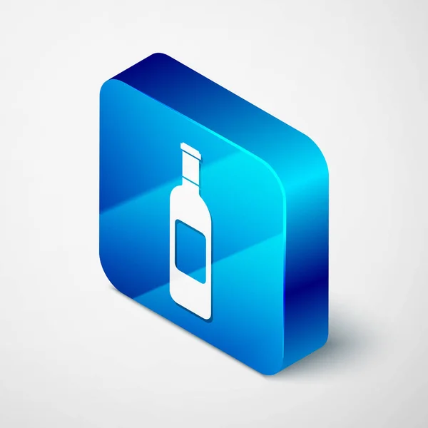Isometrica Bottiglia di icona del vino isolato su sfondo bianco. Pulsante quadrato blu. Illustrazione vettoriale — Vettoriale Stock