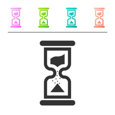 Beyaz arka planda izole akan kum simgesi ile Gri Eski kum saati. Kum saati işareti. İş ve zaman yönetimi kavramı. Simgeyi renk düğmelerinde ayarlayın. Vektör İllüstrasyonu