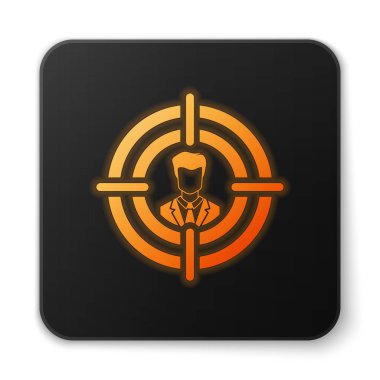 Turuncu parlayan Head avcılık kavramı simgesi beyaz arka planda izole. İş hedefi veya Istihdam işareti. İş için insan kaynakları ve işe alım. Siyah kare düğmesi. Vektör Illustration